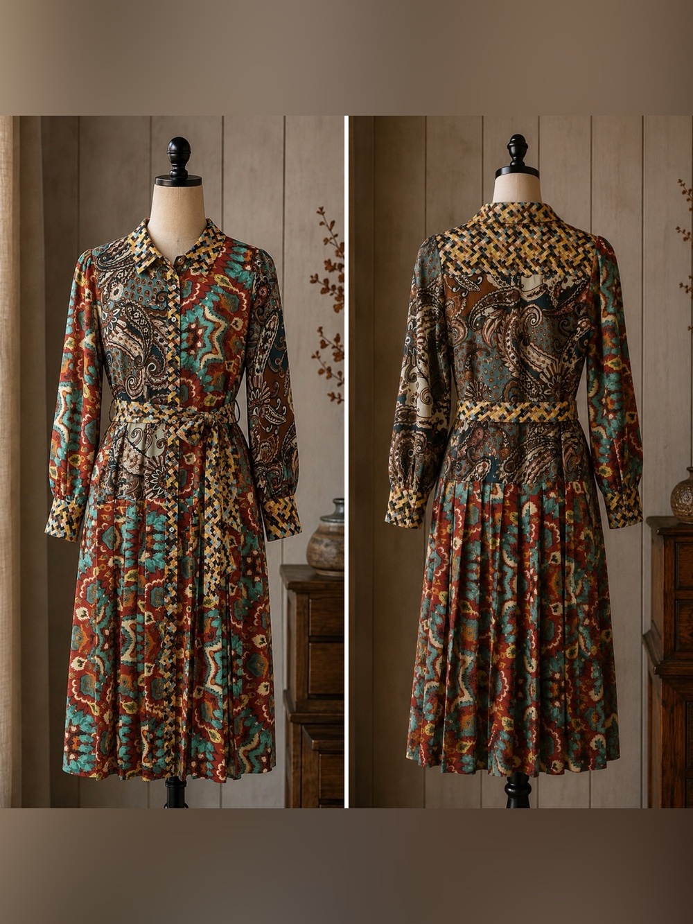 Current Air Mixed Paisley/Abstract Print Midi Dress | Bohemian Academia Cottage